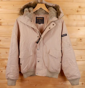 Woolrich Hooded Waterproof Parka Bomber Jacket Coat EU50 UK40 M-L Faux Fur Trim - Picture 1 of 11