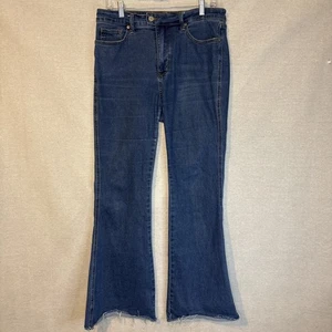 Jeans Judy blu donna 15/32 svasato orlo grezzo denim blu vita alta boho anni 70 chic - Foto 1 di 13