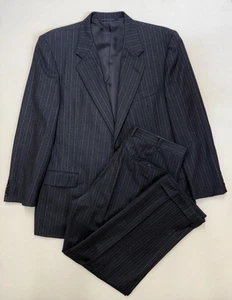 Vintage Hickey Freeman Black Pinstripe Boardroom Suit 44R Wool Cashmere USA - Picture 1 of 11