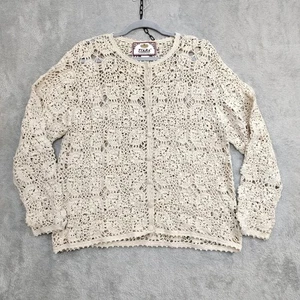 Suéter De Colección Y2K Tiara Internacional Crochet Para Mujer L Beige Tejido Abierto Boho Playa - Imagen 1 de 8