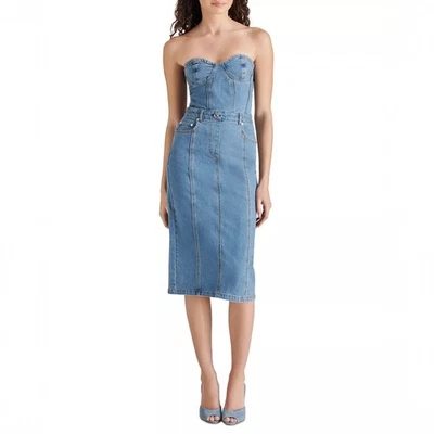 Nuevo con etiquetas Vestido Steve Madden Anya Corsé Denim Bustier Azul Claro - Talla S Foto 1 de 4