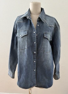 Neu mit Etikett Fashion Nova Pearl Denim-Hemd mit Druckknöpfen und Knopfleiste Größe XL NEU - Bild 1 von 5