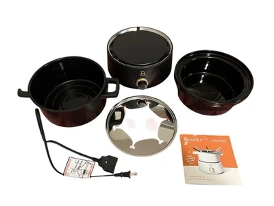 Beautiful 3 Qt Electric Fondue Bowl w/2 qt Ceramic Pot, Black. (See Description) - Image 1 of 4