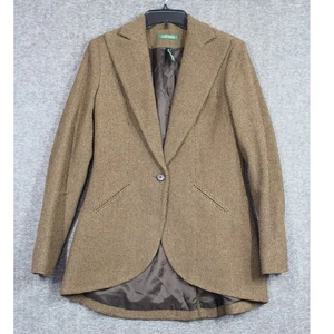 Women's Lauren Ralph Lauren Brown Herringbone Jacket 6 Wool Long Tail Classic - Picture 1 of 4