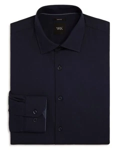 WRK Work Rest Karma Mens Solid Stretch Slim Fit Dress Shirt Navy Blue 15.5 34/35 - Picture 1 of 6