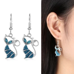 New Fashion Elegant Gift Drop Dangle Hook Ear Stud Opal Cat Earrings Jewelry - Picture 1 of 7