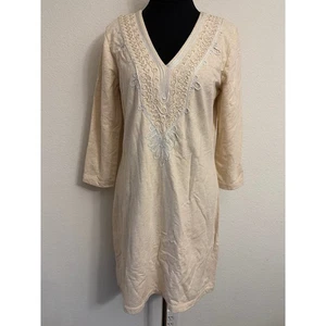 Lilly Pulitzer Embroidered V Neck Tunic Dress Cream Size L - Picture 1 of 5