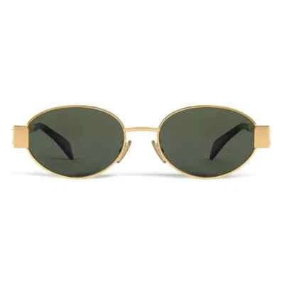 Celine CL40235U 30N Triomphe Metal Oval Sunglasses Gold Green Lens AUTHENTIC - Image 1 of 4