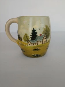 Hand Painted Farm Scene Pottery Mug Signed W. Ames . 4 " tall - Picture 1 of 6