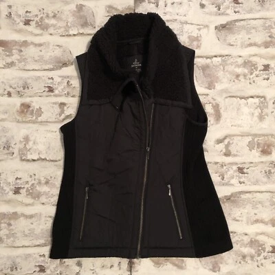 prana жилет женщин Sz M черный ассиметричный молнии шерпа с подкладкой стеганый жилет куртка - Изображение 1 из 4