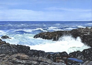 Original Seascape Painting Smelt Sands Park Oregon Coast Art 5x7 Parry Johnson - Picture 1 of 1