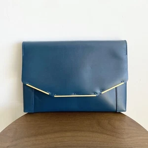 NEW LANVIN PARIS 🇫🇷 NAVY BLUE LEATHER WRISTLET CLUTCH BAG - Picture 1 of 6