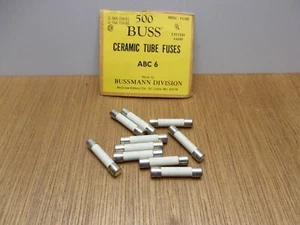 (Qty.10) ABC 6A Cooper Bussmann Buss Ceramic Tube 1-1/4" Fuses 6 Amp 250V USA - Picture 1 of 5