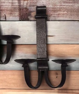 Wrought Iron Wall 17" Sconce Candle Holder Hammered Pattern Pillar Set of 1 - Picture 1 of 16