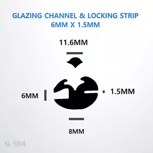 WINDSCREEN Rubber locking strip & glazing channel 10 Meters G504 1.5 MM x 6 MM - Foto 1 di 4