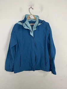 LL Bean Womens Rain Coat Jacket M Blue Hood Packable Lightweight Windbreaker - Picture 1 of 7