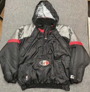 VTG 90s NBA Starter Pullover 1/2 Zip Hooded Jacket Coat Large Miami Heat Rare - Picture 1 of 11