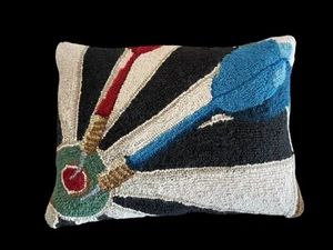 Peking Handicraft Abstract Darts Throw Wool Hooked Rectangle Pillow 14"x18” - Picture 1 of 9