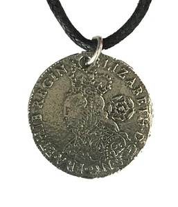 Colgante de moneda Elizabeth I con cable negro hecho a mano en peltre sólido (WA) PE1P - Imagen 1 de 3