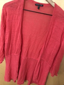 Eileen Fisher Women’s Cardigan  dark coral XLarge open front Linen Lightweight - Picture 1 of 11