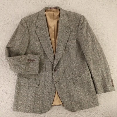 VTG Tweed Jacket M Gray Herringbone Barleycorn Check 100% Wool Blazer USA 42R - Image 1 of 4