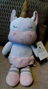 LIVING TEXTILES CROCHET COTTON "UNICORN" PINK & WHITE PLUSH TOY 18"X8" - Picture 1 of 7