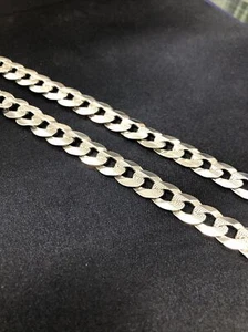 Mens Solid 925 Sterling Silver 10mm Diamond Cut Pave Cuban Curb Chain Necklace - Picture 1 of 7