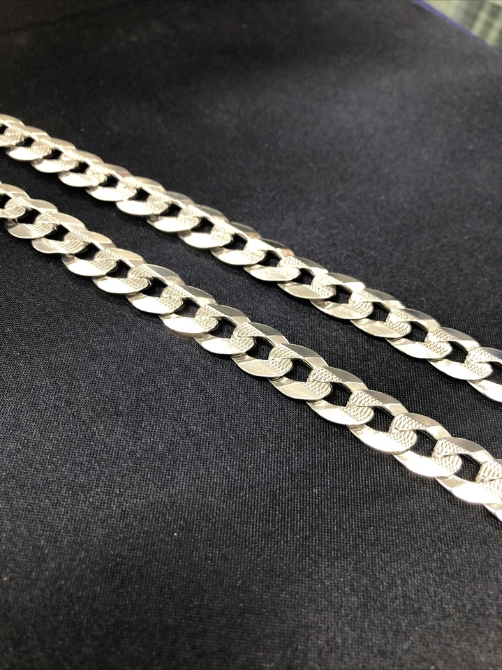 Mens Solid 925 Sterling Silver 10mm Diamond Cut Pave Cuban Curb Chain Necklace - Image 1 of 4