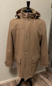 Vtg Lands End Medium Wool Blend Pea Coat Quilted Lining Brown Hooded Harbor - Picture 1 of 24