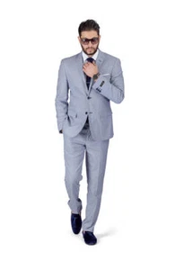 Slim Fit Men Suit Micro Textured Weave 2 Button Notch Collar Fitted AZAR 11812 - Picture 1 of 26