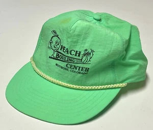 Vintage Peach Bowling Center Montrose CO Snapback Hat Cap Rope Brim Neon Green - Picture 1 of 8