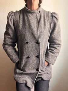 Vintage Mark Up CA Herringbone Tweed Winter Wool Coat size 14 USA made - Picture 1 of 8