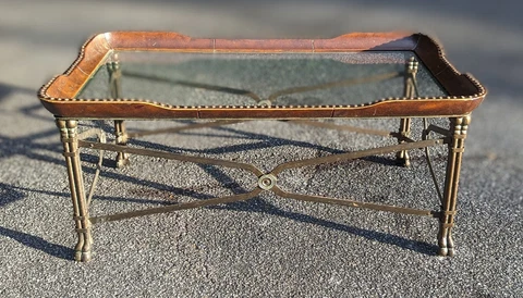 MAITLAND SMITH Leather Wrapped Top Iron Base Coffee Table Cover