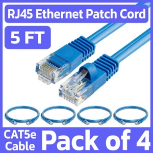 Confezione 4 Cavi Patch Cat5e Blu 5FT Cavo Ethernet Rete Lan Internet Wire RJ45 - Foto 1 di 7