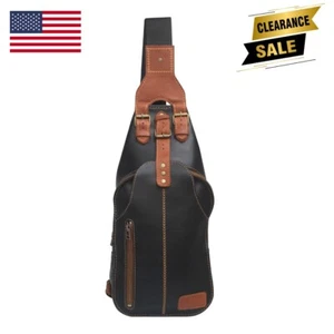 Mens Leather Sling Bag Cross Body Handbag Chest Bag Shoulder Pack Sport Backpack - Picture 1 of 5