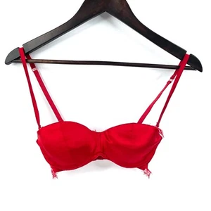 La Perla Contour Bra Size 34 Red Satin Demi Cup Lace Trim Underwire Silk Blend - Picture 1 of 13