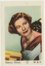 NANCY OLSON 1952 Maple Leaf Gum Film Star PAPER STOCK Trading Card #3 E3