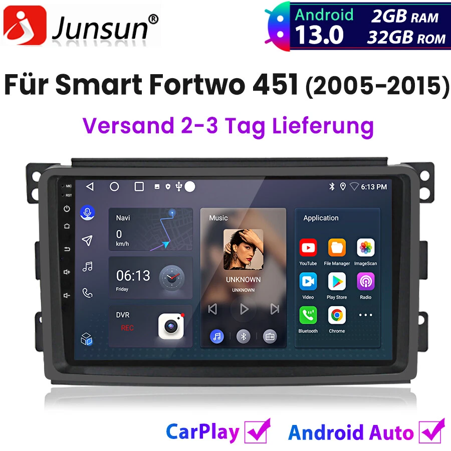 Für Smart Fortwo 451 2005-2015 Autoradio Android13.0 Carplay 2+32G GPS NAVI DAB+ - Bild 1 von 4