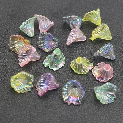 200 Mixed Color Transparent AB Acrylic Lily Bell Flower Beads 12mm Center Hole - Image 1 of 4