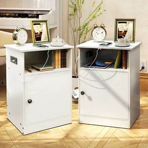 TC-HOMENY Nightstand with Charging Station End Side Table Night Stand Set of 2 - Picture 1 of 13