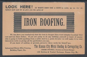 US Sc UY1 Illustrated Advertising Card, Kansas City Metal Roofing & Corrugating - Picture 1 of 2
