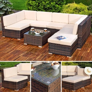 XXL Lounge Gartenmöbel Set Sitzgruppe Garten Sofa + Auflagen PolyRattan braun - Bild 1 von 12