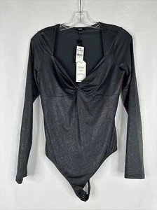 Express Body Contour Bodysuit Womens Size M Gray Long Sleeve Compression New - Picture 1 of 16