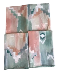 4 Cloth Napkins Vintage 80s 90s Southwest Pastel Green Peach White Cotton - Picture 1 of 4
