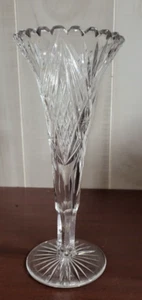 Clear Crystal Cut Tulip Vase 9.75H x 4"W Saw Tooth Rim #4299 - Picture 1 of 5