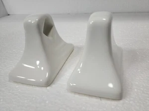 Vintage White Ceramic Towel Bar Rod Rack Post Holders Flat Back Glue over Tile - Picture 1 of 24