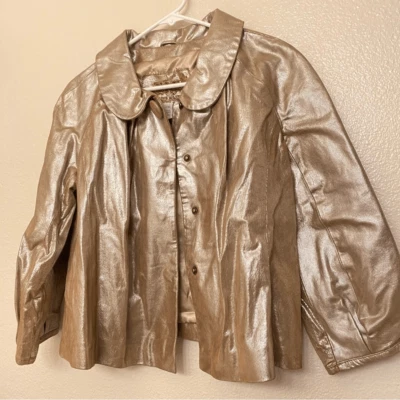 Live a Little Vintage Y2k blush Gold 100% Leather Jacket Moto cropped Large - Image 1 of 4