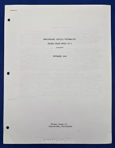 Manual de servicio preliminar original Thomas Organ / VL-1 - Imagen 1 de 1