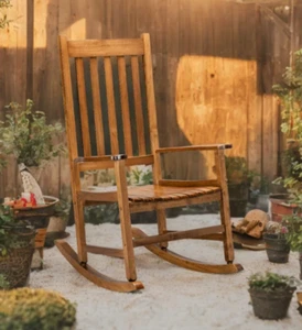 Outdoor Rocking Chair Solid Wood Classic Backyard Patio Porch Garden Rocker Seat - Picture 1 of 16
