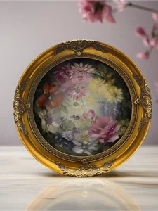 Vintage Framed Floral Porcelain Plate -Signed By Manuel Felipe Pereira - Picture 1 of 9